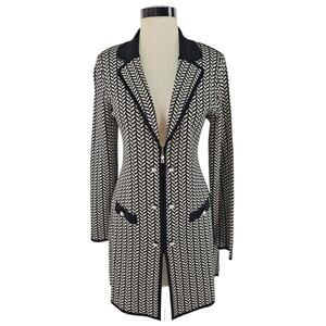 Exclusively Misook Black White knit jeweled pearl button detail cardigan top, M